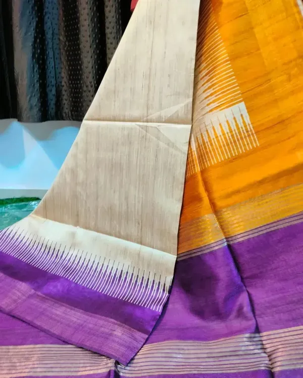 Soft_Tussar_Silk_sarees_with_Beautiful_Digital_Print_With_Attractive_Checks_Design_Saree_And_Digital_Print_Blouse_With_Tassels