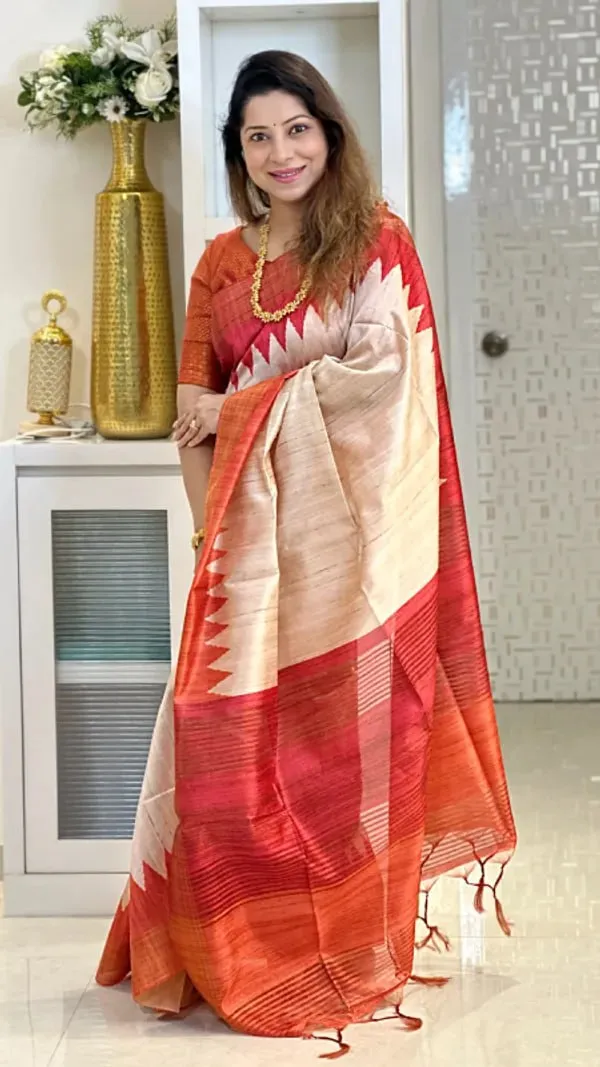 Soft_Tussar_Silk_sarees_with_Beautiful_Digital_Print_With_Attractive_Checks_Design_Saree_And_Digital_Print_Blouse_With_Tassels