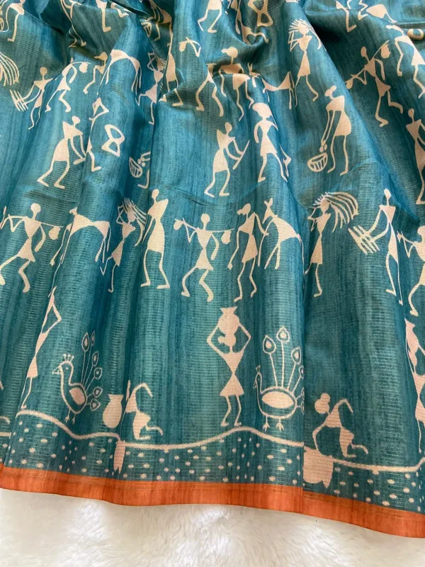 Soft_Tussar_Silk_sarees_with_Beautiful_Digital_Print_With_Attractive_Checks_Design_Saree_And_Digital_Print_Blouse_With_Tassels