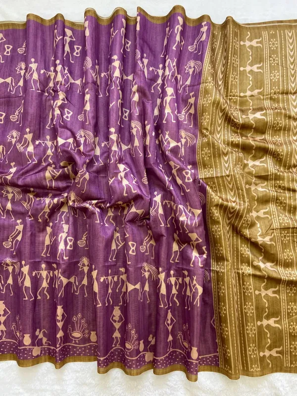 Soft_Tussar_Silk_sarees_with_Beautiful_Digital_Print_With_Attractive_Checks_Design_Saree_And_Digital_Print_Blouse_With_Tassels
