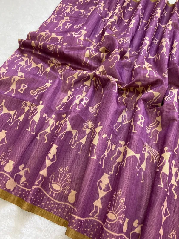Soft_Tussar_Silk_sarees_with_Beautiful_Digital_Print_With_Attractive_Checks_Design_Saree_And_Digital_Print_Blouse_With_Tassels