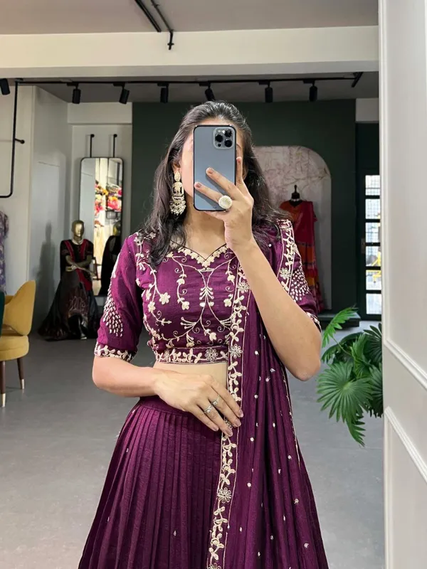 VICHITRA_SILK_LEHENGA_CHOLI_WITH_SEQUENCE_AND_THREAD_EMBROIDERY_WORK_WITH_LACE_BORDER
