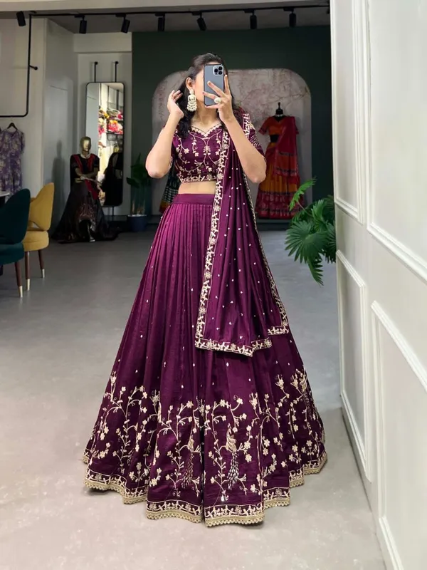 VICHITRA_SILK_LEHENGA_CHOLI_WITH_SEQUENCE_AND_THREAD_EMBROIDERY_WORK_WITH_LACE_BORDER