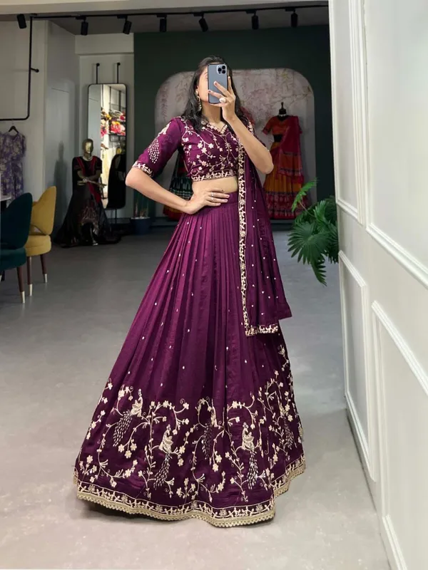 VICHITRA_SILK_LEHENGA_CHOLI_WITH_SEQUENCE_AND_THREAD_EMBROIDERY_WORK_WITH_LACE_BORDER