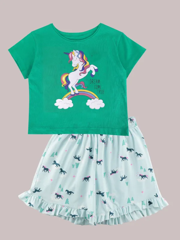 T_Shirt_With_Shorts_Set_Blue_Unicorn_Print_for_Girls