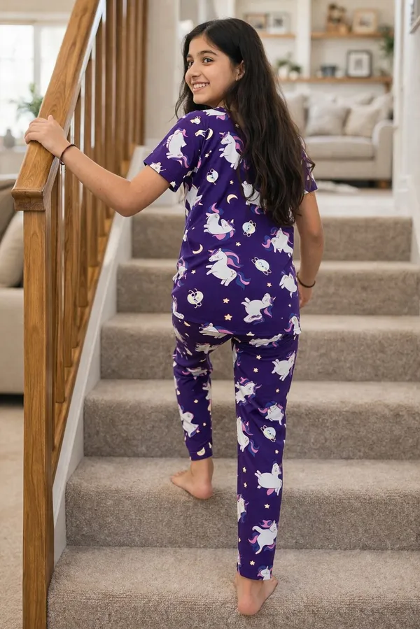 Half_Sleeves_Purple_Unicorn_Coord_Set_for_Girls