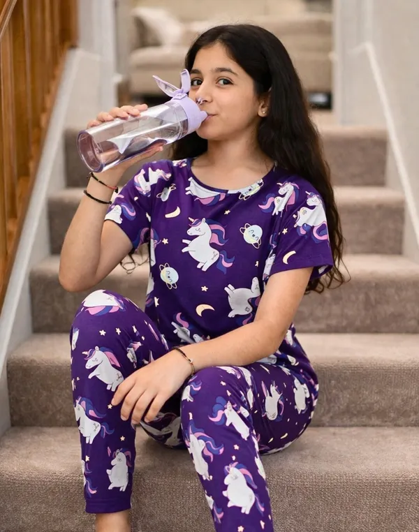 Half_Sleeves_Purple_Unicorn_Coord_Set_for_Girls