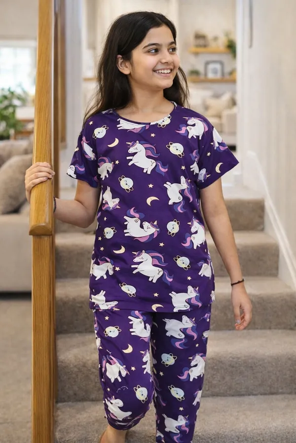 Half_Sleeves_Purple_Unicorn_Coord_Set_for_Girls