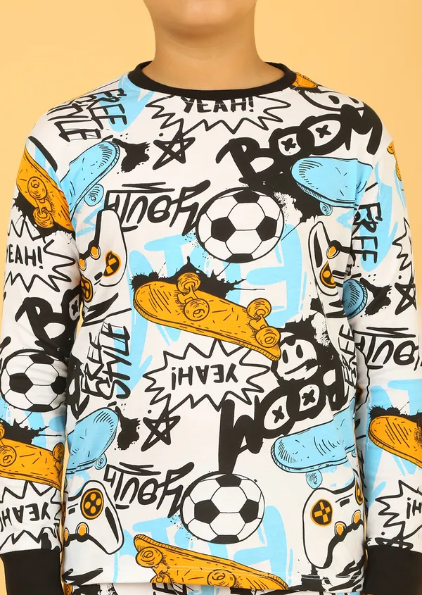 100%_Cotton_Knit_Full_Sleeves_Skate_Text_Print_Night_Suit_-Multicolor