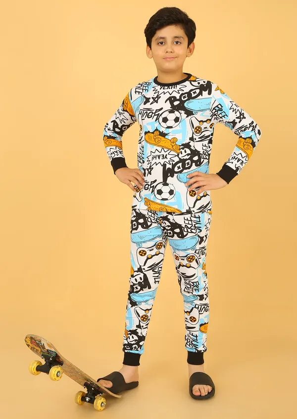 100%_Cotton_Knit_Full_Sleeves_Skate_Text_Print_Night_Suit_-Multicolor