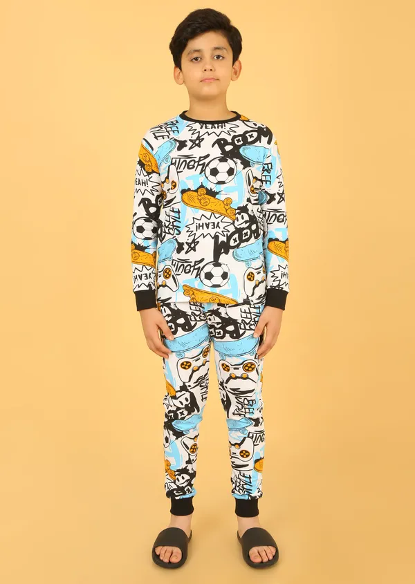 100%_Cotton_Knit_Full_Sleeves_Skate_Text_Print_Night_Suit_-Multicolor