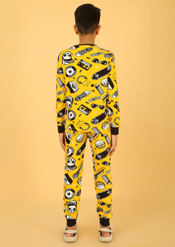 100%_Cotton_Knit_Full_Sleeves_Street_Style_Print_Night_Suit_-Yellow