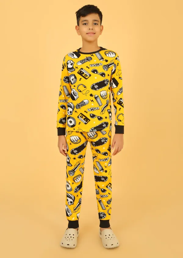 100%_Cotton_Knit_Full_Sleeves_Street_Style_Print_Night_Suit_-Yellow