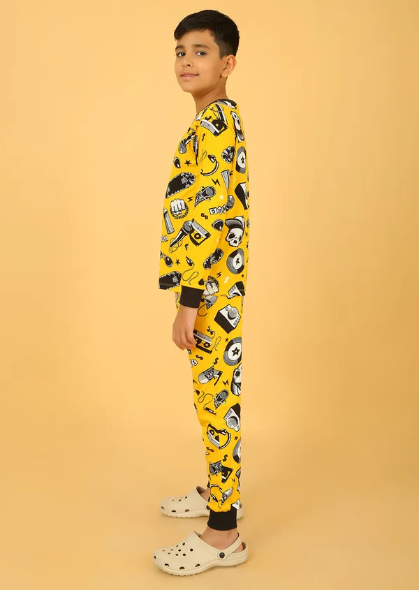 100%_Cotton_Knit_Full_Sleeves_Street_Style_Print_Night_Suit_-Yellow