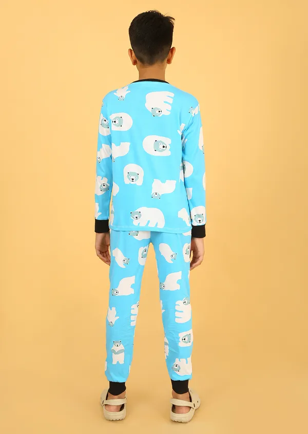 100%_Cotton_Knit_Full_Sleeves_Snow_Bear_Print_Night_Suit_-Light_Blue