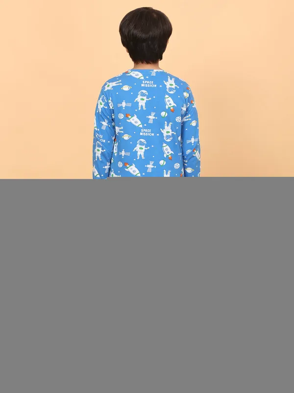100%_Cotton_Knit_Full_Sleeves_Space_Mission_Print_Night_Suit_-Blue