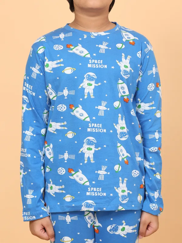 100%_Cotton_Knit_Full_Sleeves_Space_Mission_Print_Night_Suit_-Blue