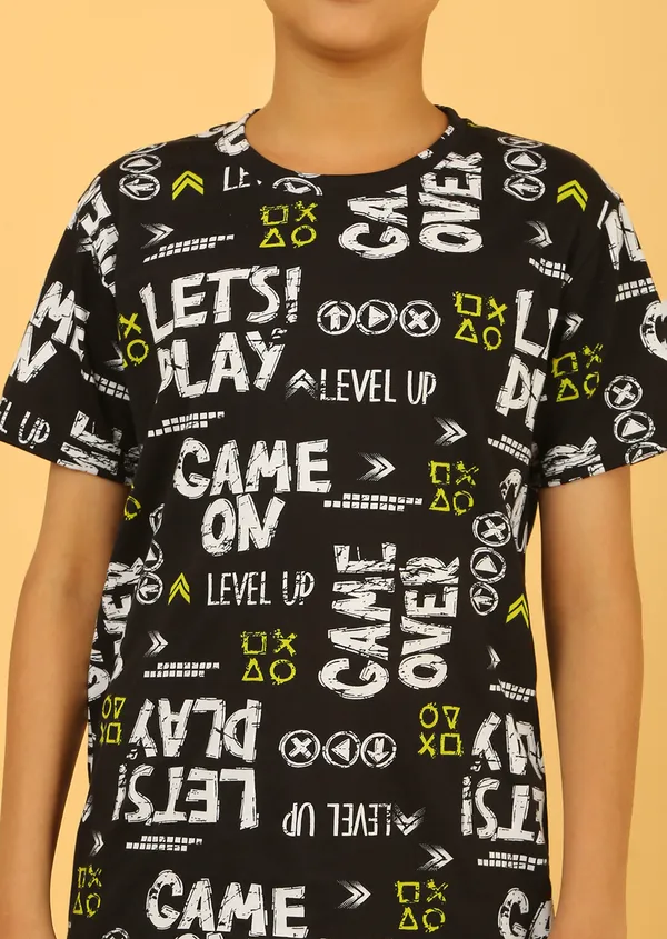 100%_Cotton_Knit_Half_Sleeves_Conversational_Print_Night_Suit_-Black