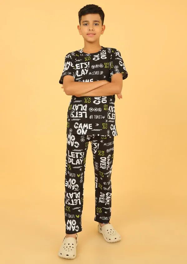 100%_Cotton_Knit_Half_Sleeves_Conversational_Print_Night_Suit_-Black