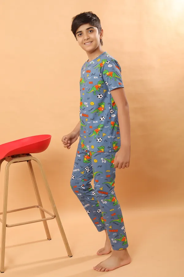 Dino_Print_100_%_Cotton_Knit_Half_Sleeves_Coord_Set_With_T-Shirt_&_Lower-Grey_for_Boys