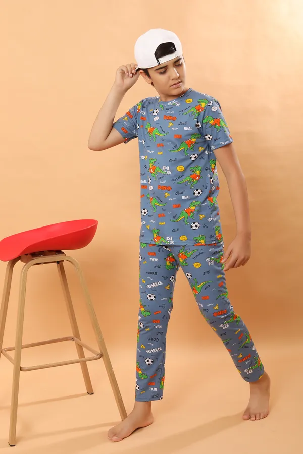 Dino_Print_100_%_Cotton_Knit_Half_Sleeves_Coord_Set_With_T-Shirt_&_Lower-Grey_for_Boys