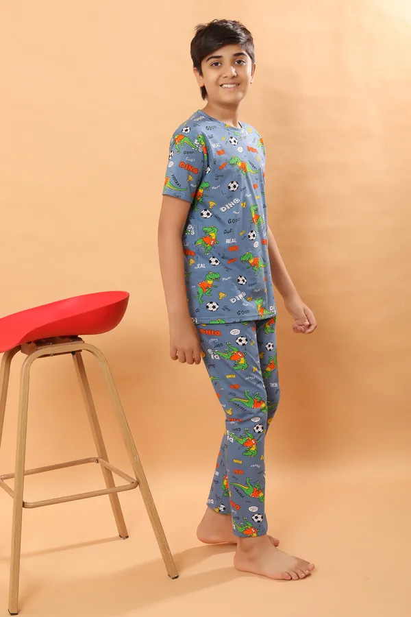 Dino_Print_100_%_Cotton_Knit_Half_Sleeves_Coord_Set_With_T-Shirt_&_Lower-Grey_for_Boys