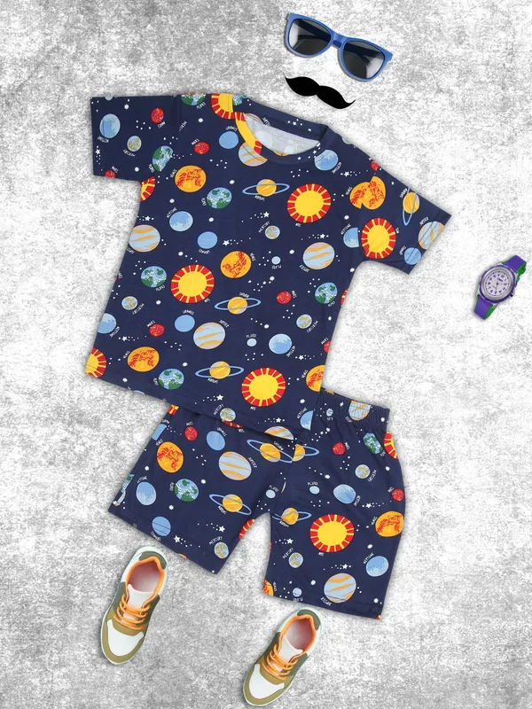 Cotton_Coord_Set_With_Shorts-Planet_Print_for_Boys