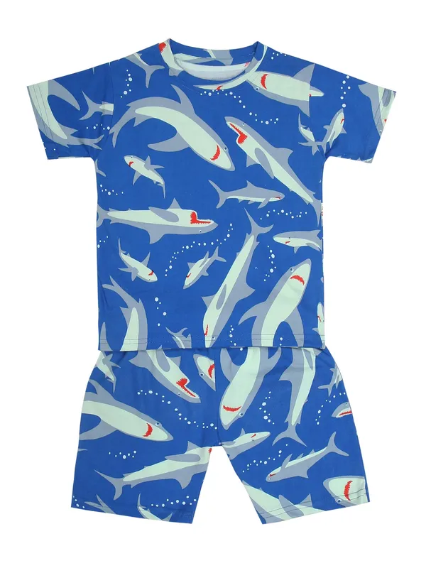 Cotton_Coord_Set_With_Shorts-Shark_Print_for_Boys