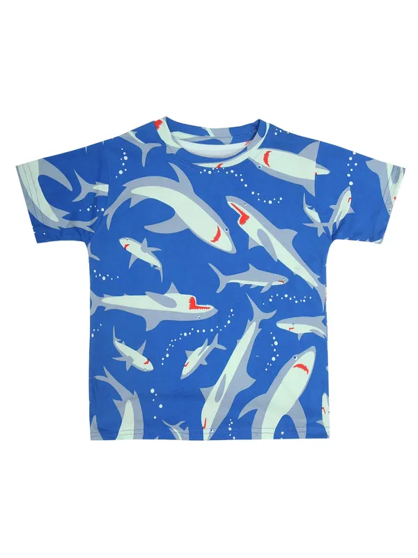 Cotton_Coord_Set_With_Shorts-Shark_Print_for_Boys