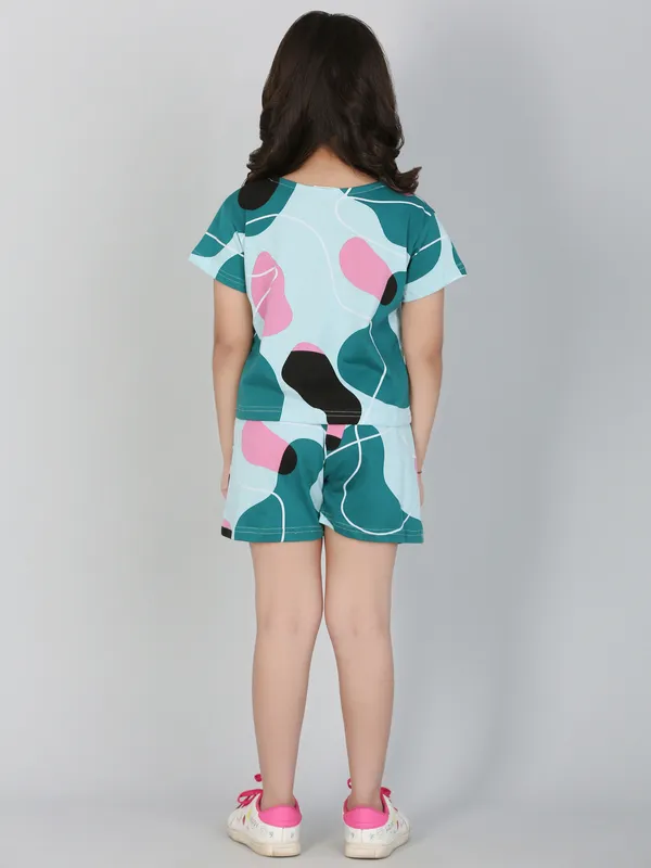 Abstract_Printed_Co_Ord_Set_With_Shorts_-_Green_for_Girls
