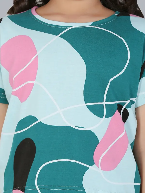 Abstract_Printed_Co_Ord_Set_With_Shorts_-_Green_for_Girls