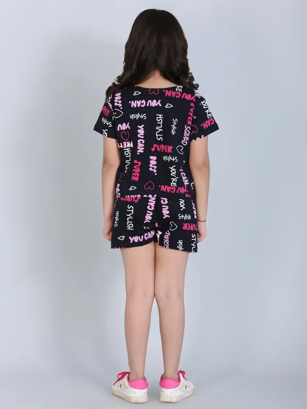 Coord_Set_With_Shorts_Text_Print_-Navy_Blue_for_Girls