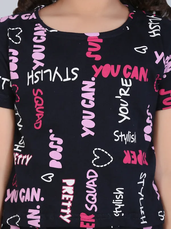 Coord_Set_With_Shorts_Text_Print_-Navy_Blue_for_Girls