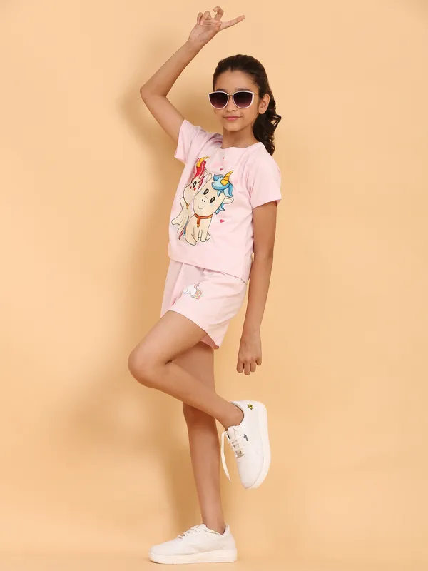 2_Unicorn_Coord_Set_With_Top_&_Shorts-Baby_Pink_for_Girls