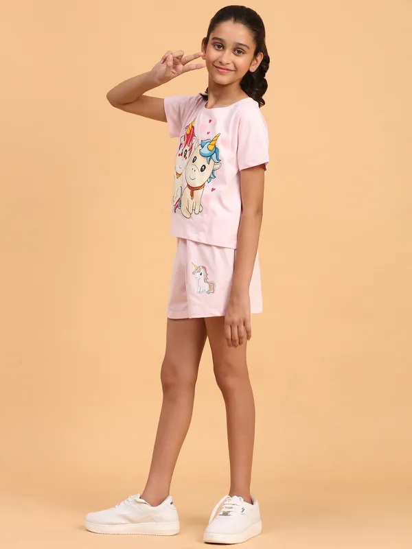 2_Unicorn_Coord_Set_With_Top_&_Shorts-Baby_Pink_for_Girls