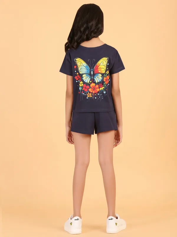 Butterfly_Back_Print_Coord_Set_With_Top_&_Shorts-Navy_Blue_for_Girls