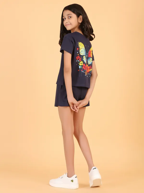 Butterfly_Back_Print_Coord_Set_With_Top_&_Shorts-Navy_Blue_for_Girls