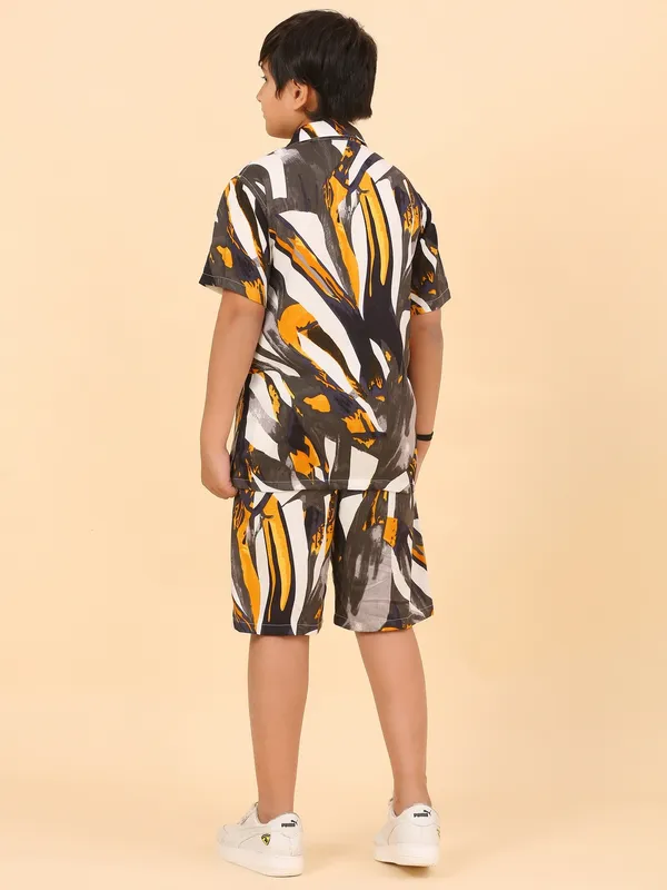 Cotton_Rayon_Coord_Set_With_Shorts_Black_&_Mustard_Abstract_Print_for_Boys