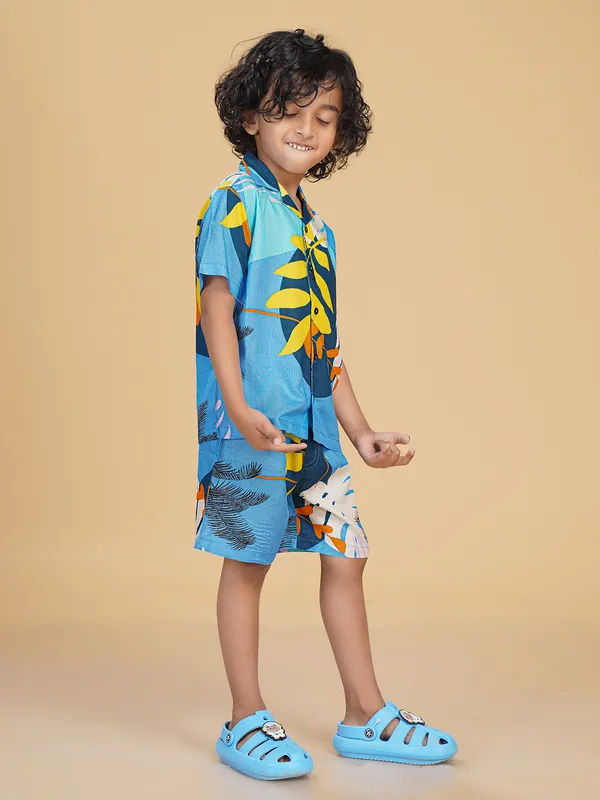 Blue_Yellow_Leaves_Rayon_Coord_Set_for_Boys