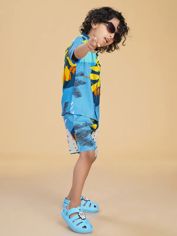Blue_Yellow_Leaves_Rayon_Coord_Set_for_Boys