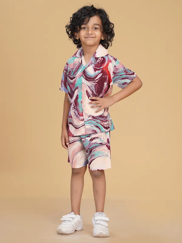 Multi_Maroon_Marble_Print_Rayon_Coord_Set_for_Boys