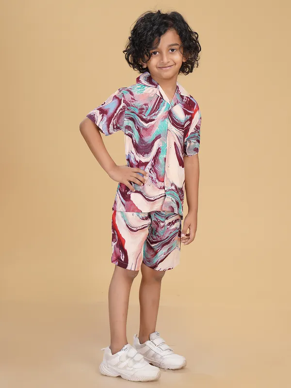 Multi_Maroon_Marble_Print_Rayon_Coord_Set_for_Boys