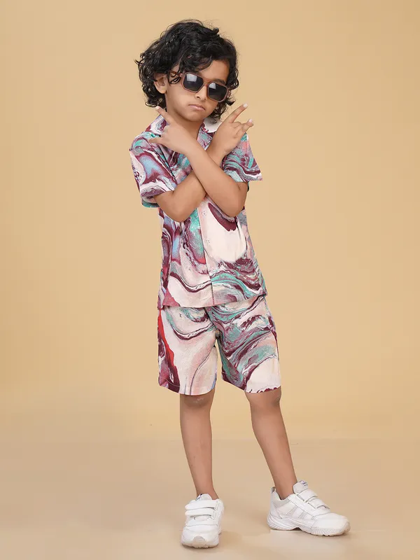 Multi_Maroon_Marble_Print_Rayon_Coord_Set_for_Boys