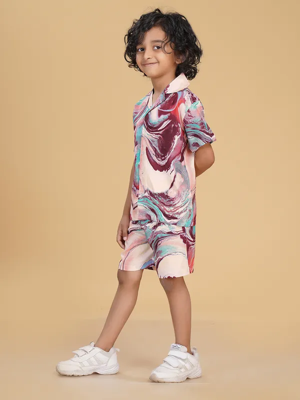 Multi_Maroon_Marble_Print_Rayon_Coord_Set_for_Boys