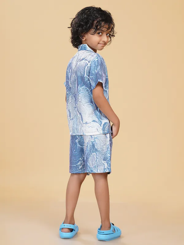 Cotton_Rayon_Coord_Set_With_Shorts_Marble_Print_-Blue_for_Boys
