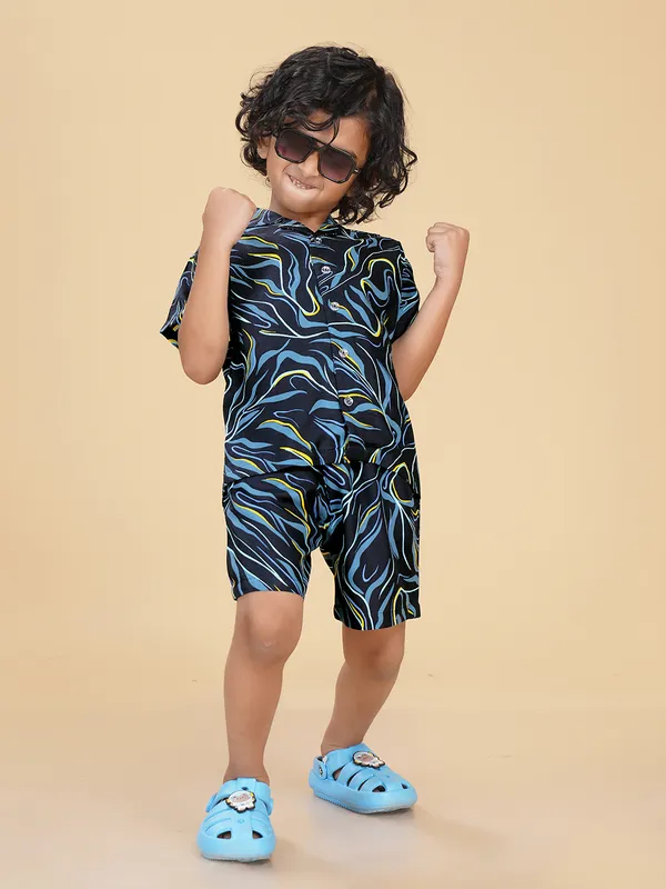 Navy_Blue_Waves_Print_Rayon_Coord_Set_for_Boys