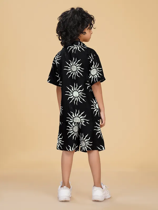 Cotton_Rayon_Coord_Set_With_Shorts_Sun_Print_-Black_for_Boys