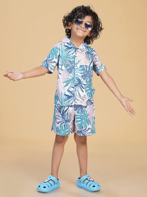 Cotton_Rayon_Coord_Set_With_Shorts_Tropical_Print_-Blue_for_Boys
