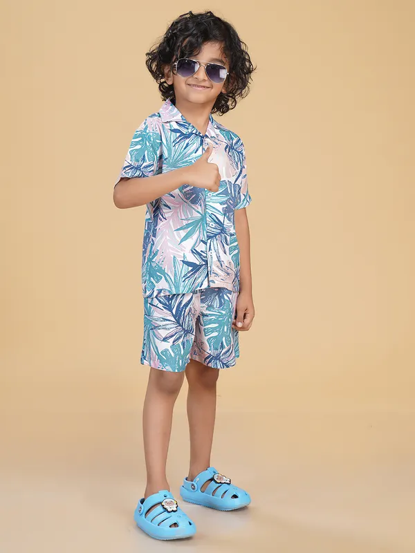 Cotton_Rayon_Coord_Set_With_Shorts_Tropical_Print_-Blue_for_Boys
