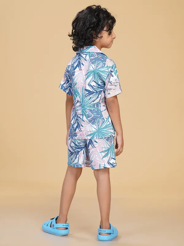 Cotton_Rayon_Coord_Set_With_Shorts_Tropical_Print_-Blue_for_Boys